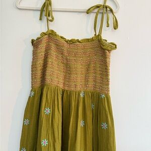 Green Smocked Midi Sundress with Spaghetti Straps